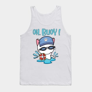 Funny Angora Cat Goes Swimming with a Buoy - Pun Intended Tank Top